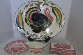 TURKEY PLATTER AND 3 RED TRANS