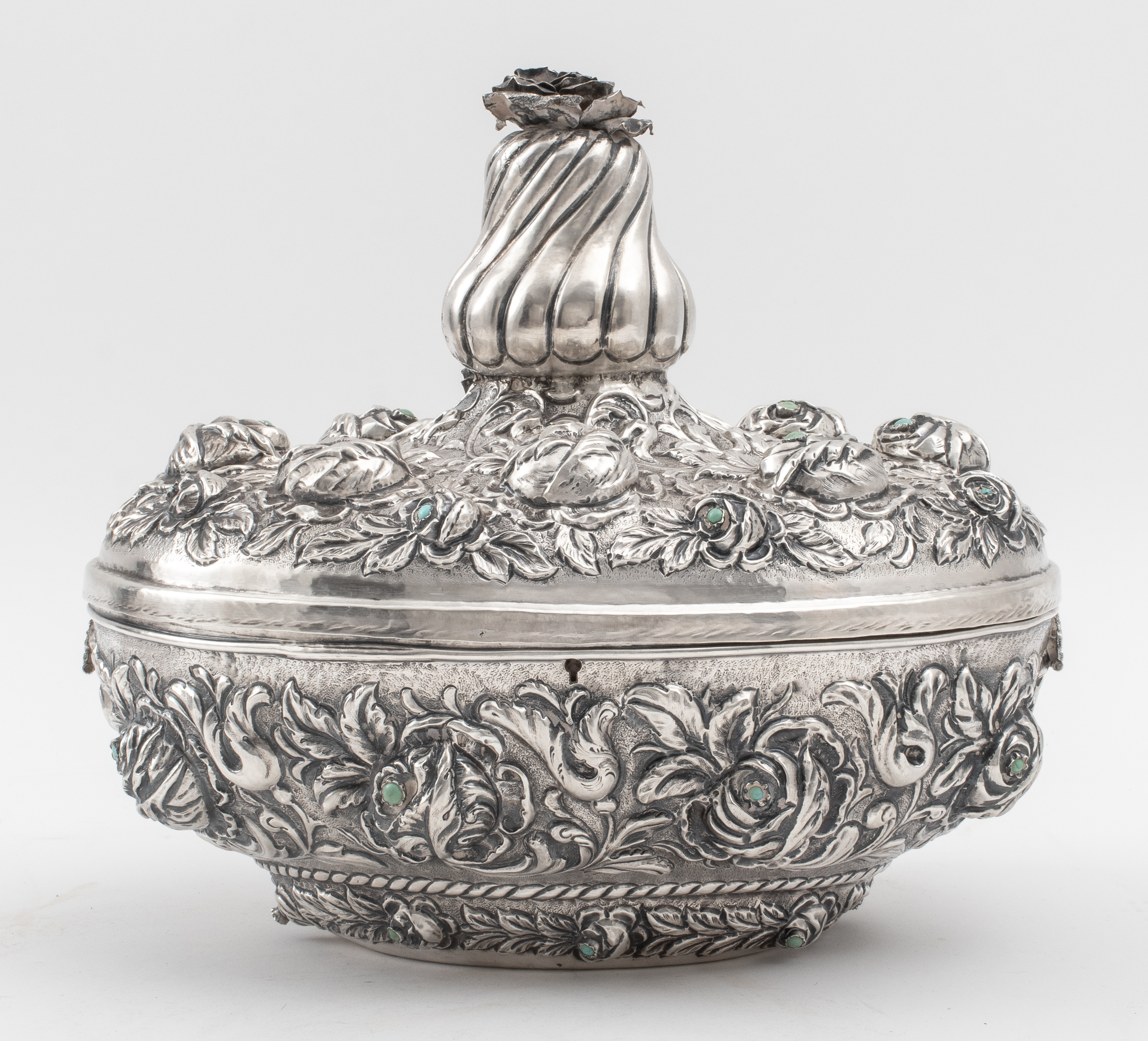 TURKISH GEM-SET REPOUSSE SILVER