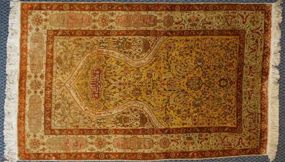 TURKISH HEREKE SILK PRAYER RUG,