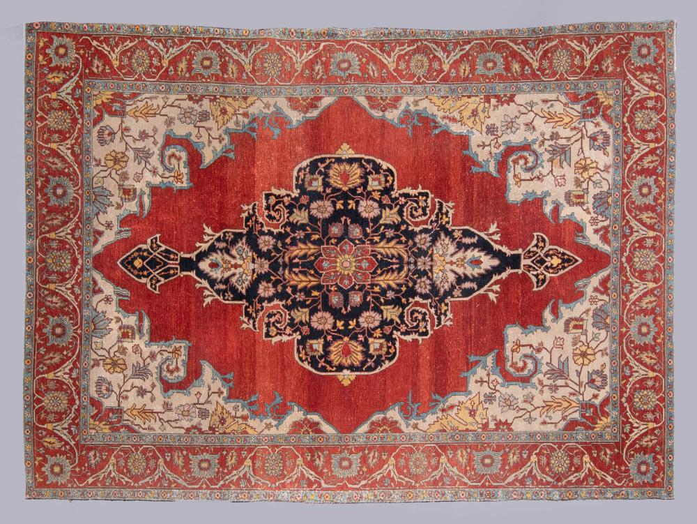 TURKISH RUG IN DARK BLUE, BRICK AND