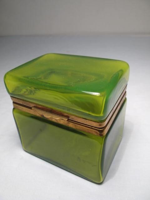 Turn of the century green glass box