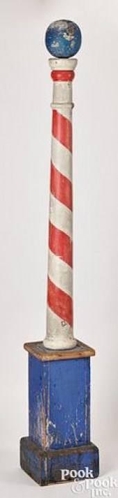 TURNED AND PAINTED BARBER POLE