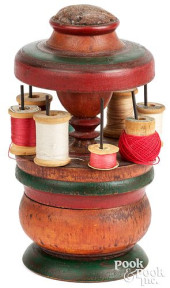 TURNED AND PAINTED SEWING SPOO