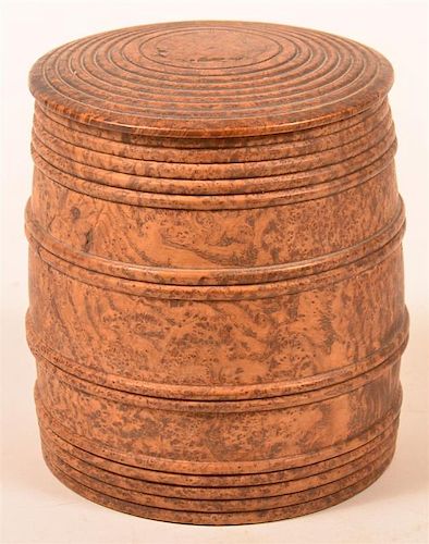 TURNED BURL WOOD BARREL FORM