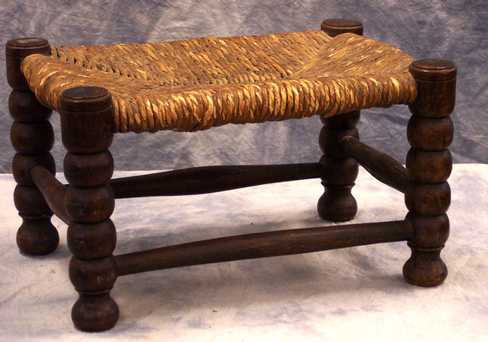 Turned leg rush seat stool, 19th c,