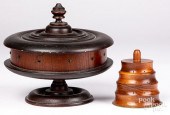 TURNED LIDDED SEWING BOX AND N