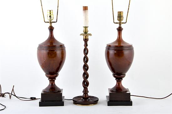 Turned wood lamps pair of newel