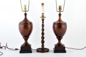 Turned wood lamps pair of newe
