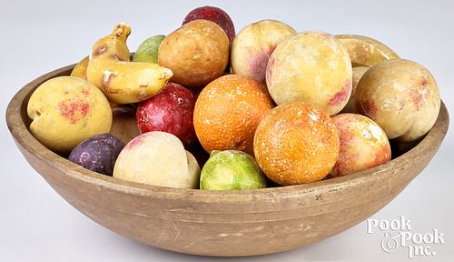 TURNED WOODEN BOWL AND A GROUP OF