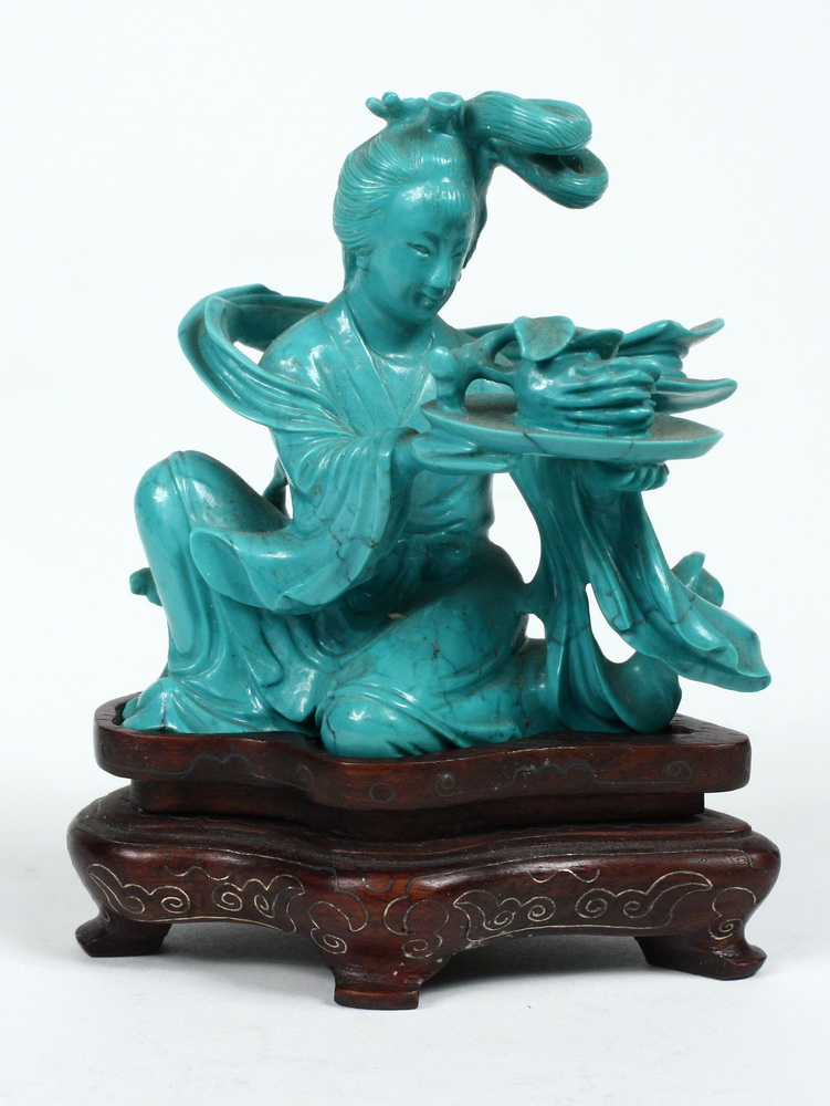 TURQUOISE CARVED COURT LADY -