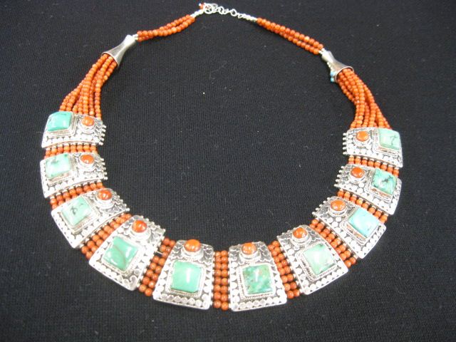 Turquoise Coral & Sterling Necklace