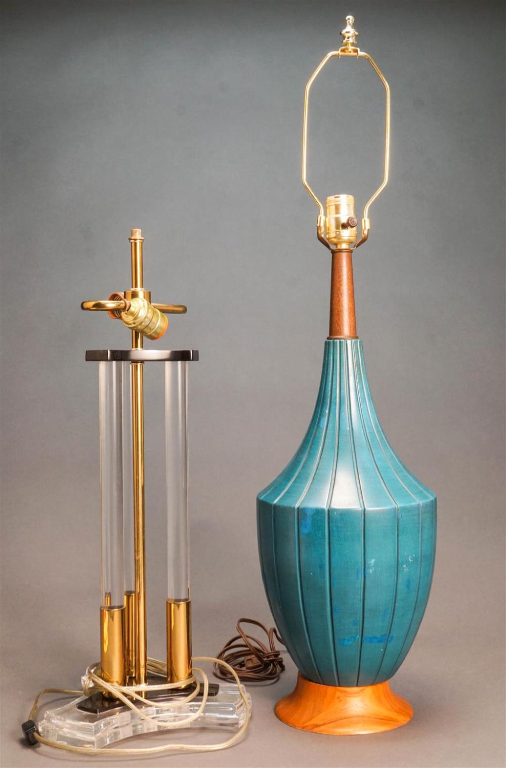 TURQUOISE DECORATED WOOD TABLE LAMP