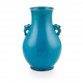 TURQUOISE-GLAZED HANDLED VASE