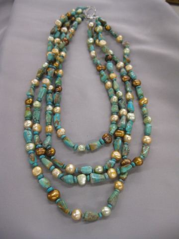 Turquoise & Pearl Necklace triple