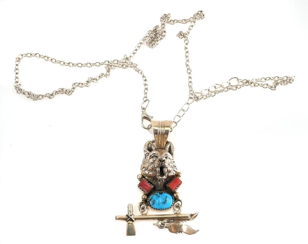 TURQUOISE RED CORAL STERLING WOLF