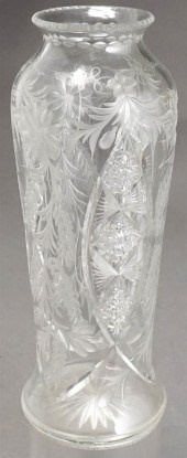 TUTHILL CUT ETCHED CRYSTAL VAS