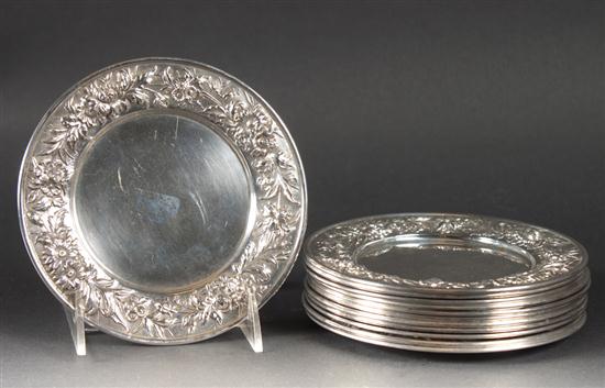 Twelve American repousse sterling