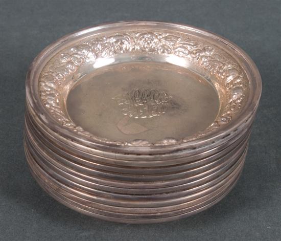 Twelve American repousse sterling