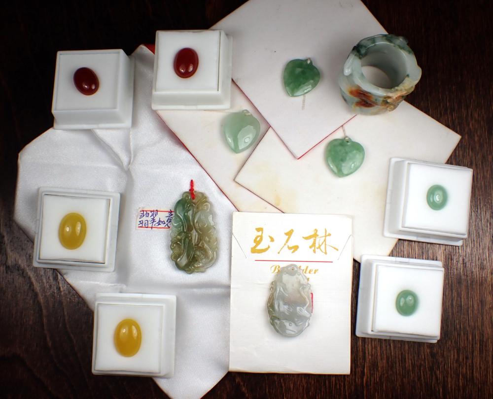 TWELVE ARTICLES JADE JEWELRY AND