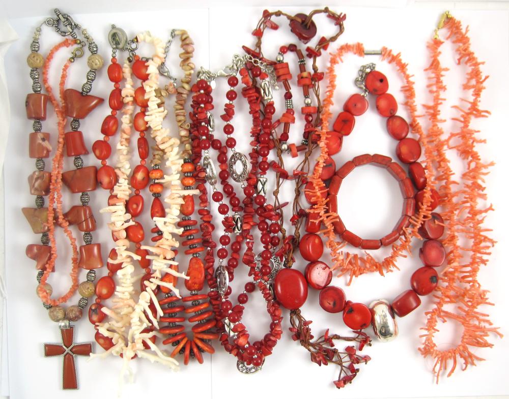 TWELVE ARTICLES OF CORAL JEWELRY,