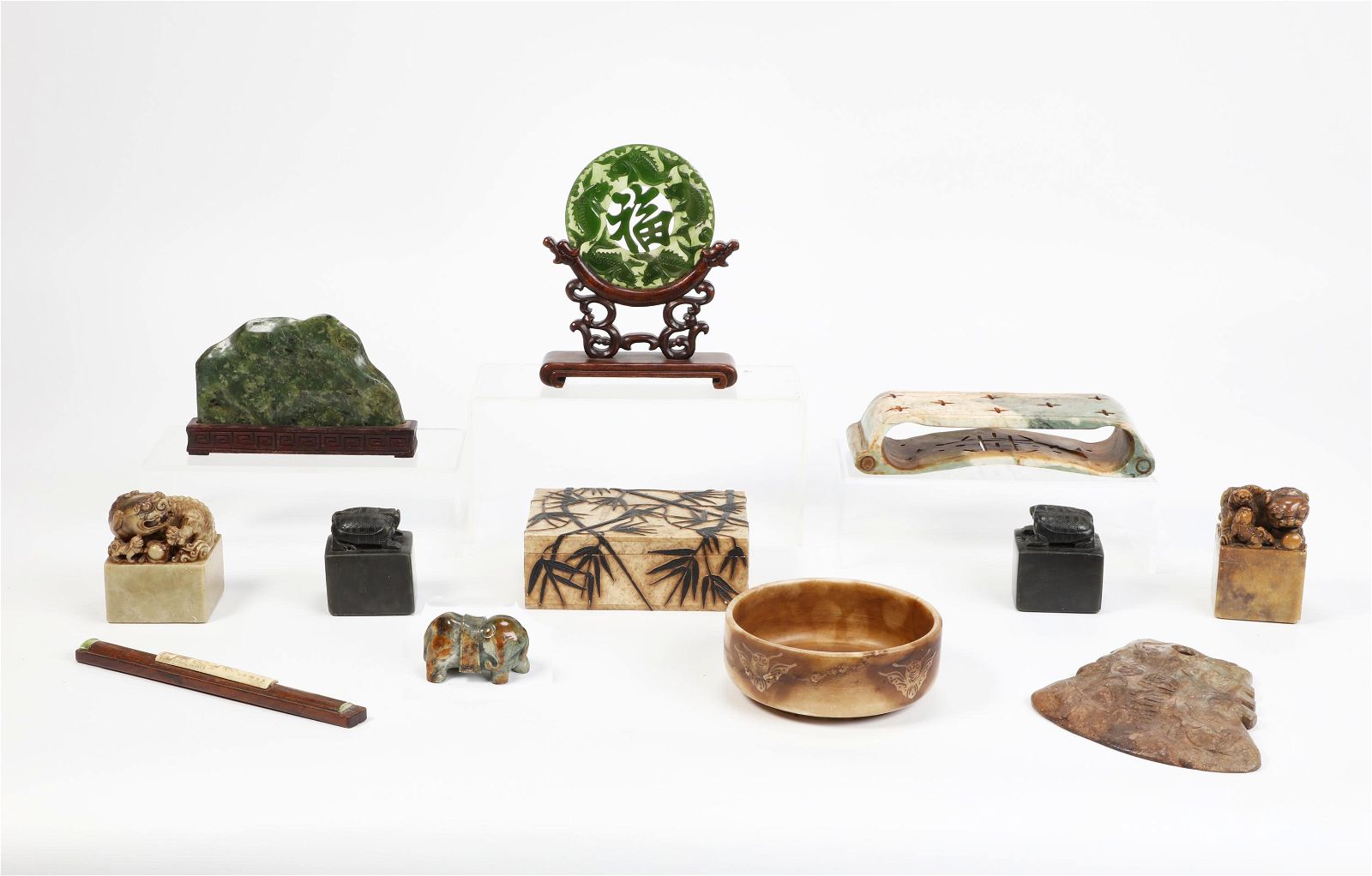 TWELVE ASIAN CARVED HARDSTONE