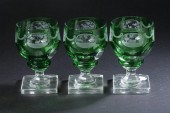 TWELVE BOHEMIAN ETCHED AND GRE