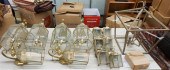TWELVE BRASS AND GLASS HANGING
