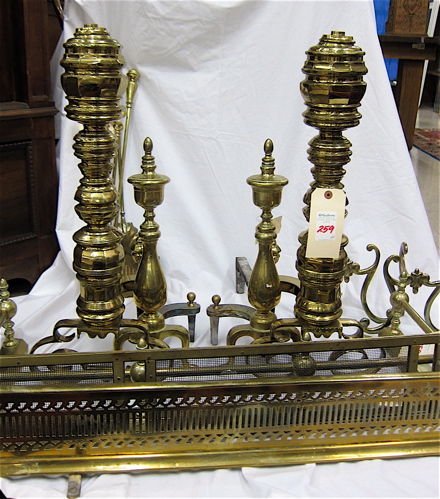 TWELVE BRASS HEARTH ACCESSORIES: