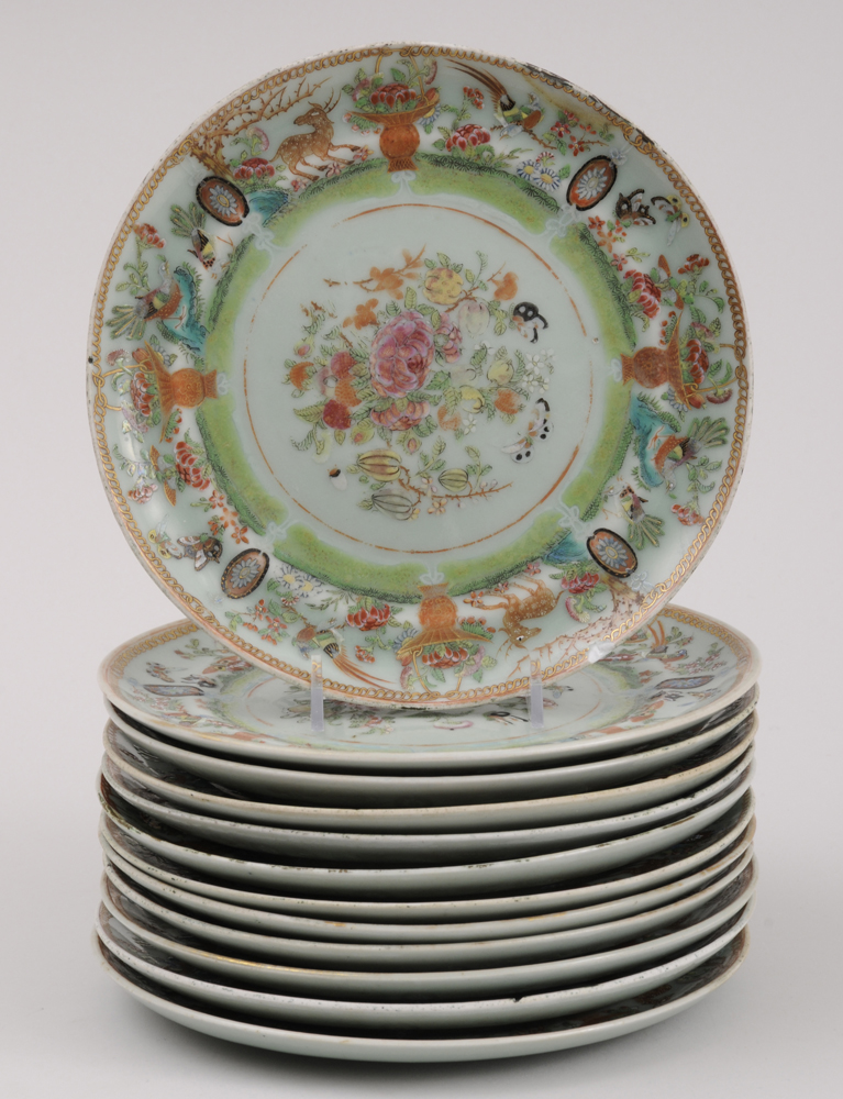 TWELVE CANTON ENAMELED DESSERT