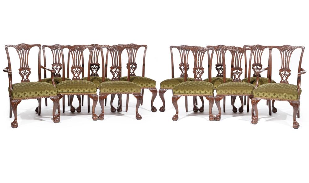 TWELVE CARVED MAHOGANY DINING