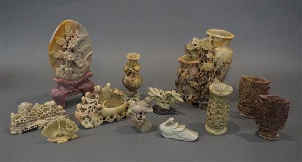TWELVE CARVED SOAPSTONE TABLE