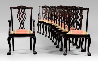 Twelve Chippendale style chairs:
