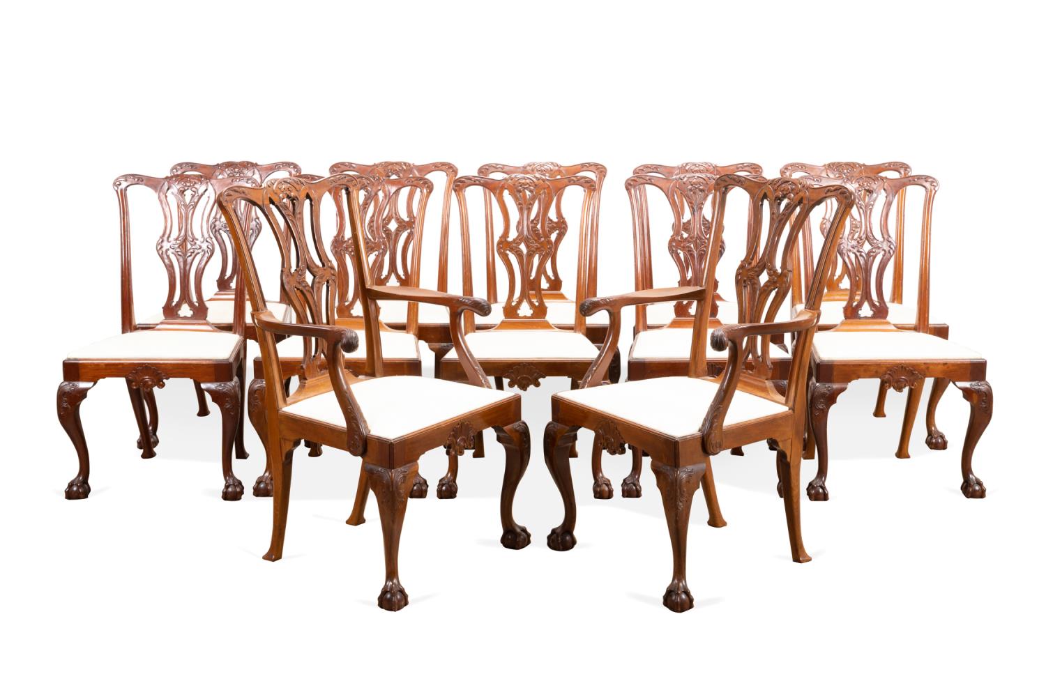 TWELVE CHIPPENDALE STYLE MAHOGANY