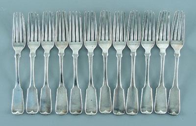 Twelve coin silver forks: