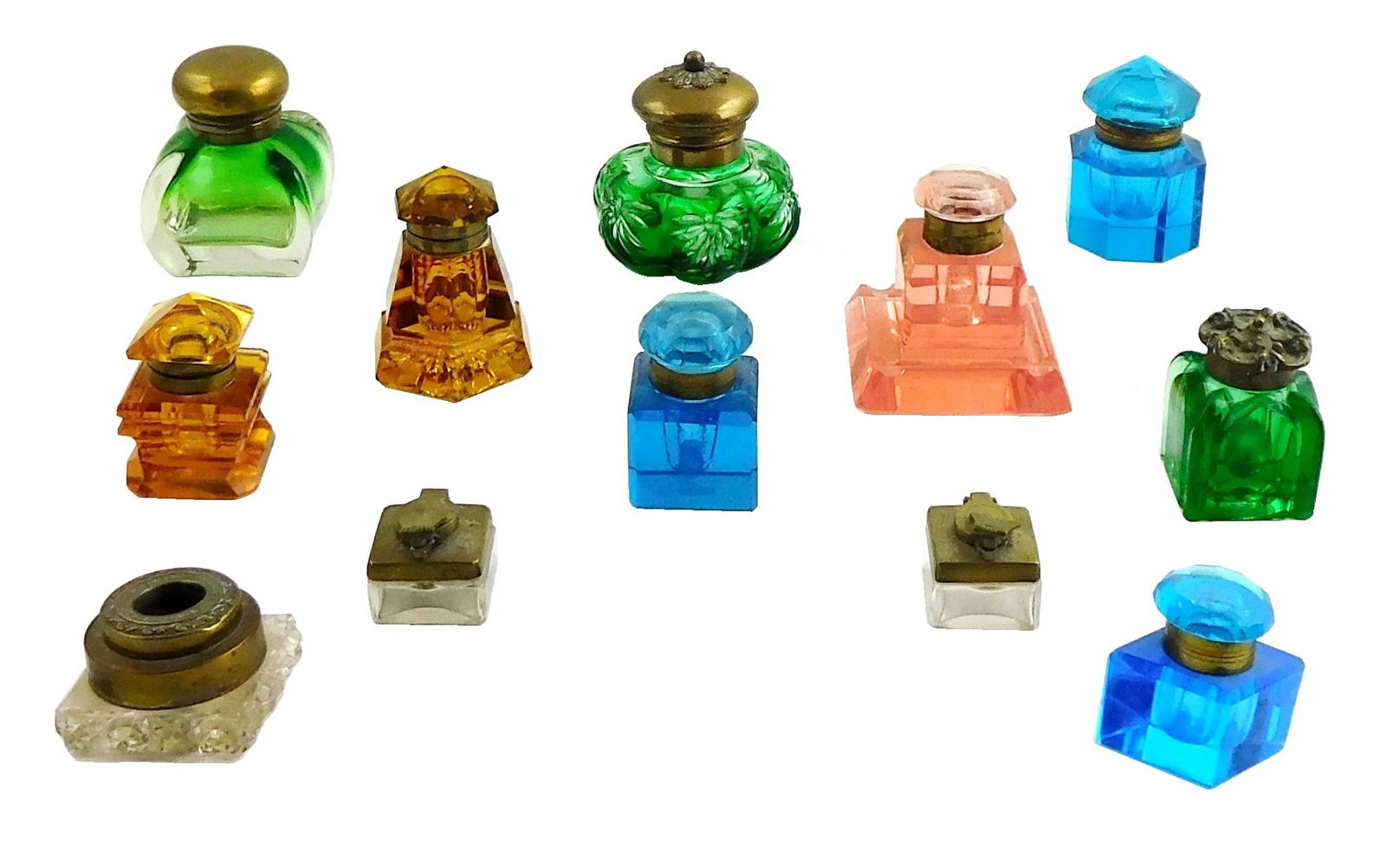 TWELVE CUT GLASS INKWELLS,
