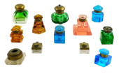 TWELVE CUT GLASS INKWELLS, VAR