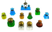 TWELVE CUT GLASS INKWELLS, VAR