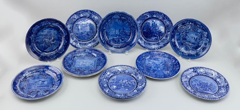 TWELVE DARK BLUE STAFFORDSHIRE