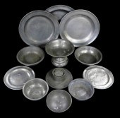 TWELVE EARLY PEWTER PIECES, 19
