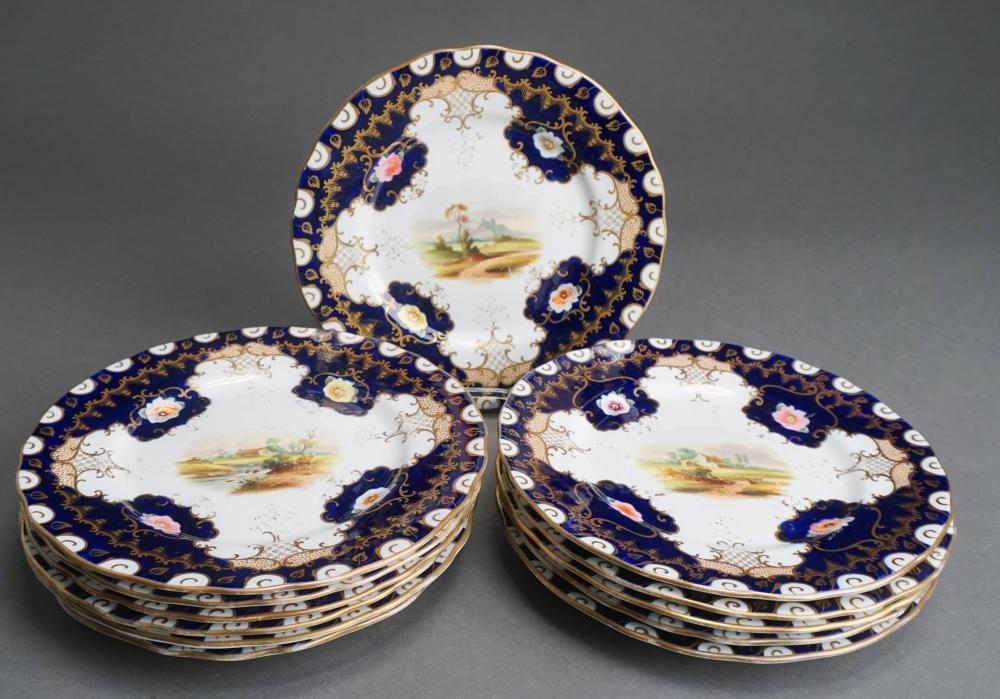 TWELVE ENGLISH PORCELAIN COBALT,