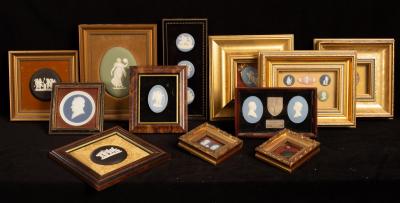 Twelve frames containing Wedgwood