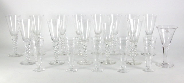 Twelve glass champagne flutes