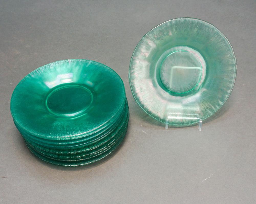 TWELVE GREEN STRETCHED GLASS