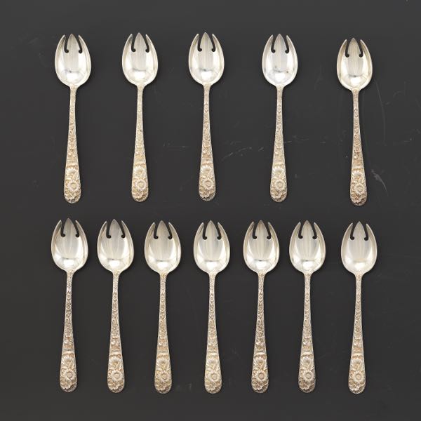 TWELVE KIRK ICE CREAM SPOON FORKS