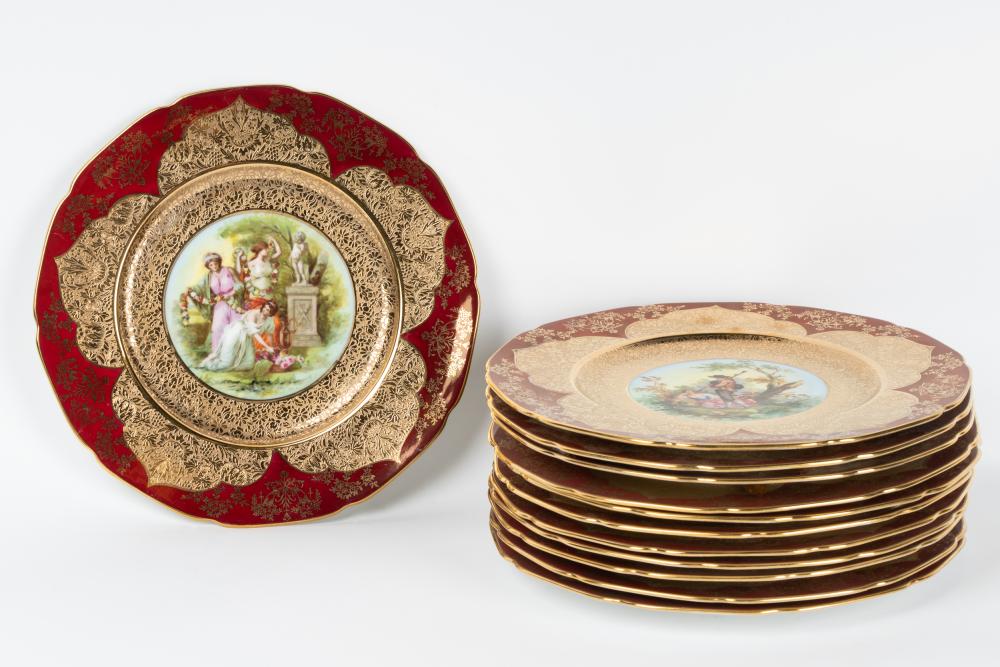 TWELVE LIMOGES PORCELAIN GILT