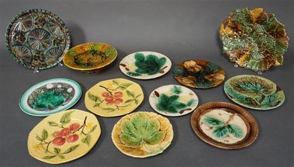 TWELVE MAJOLICA PLATES AND