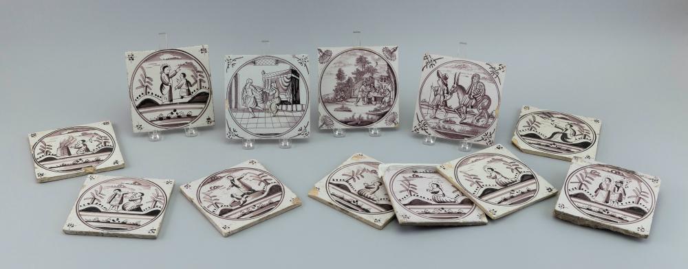 TWELVE MANGANESE DELFT TILES 19TH