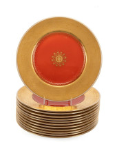 TWELVE MINTON ORANGE & GILT RI