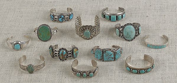 Twelve Navajo silver and