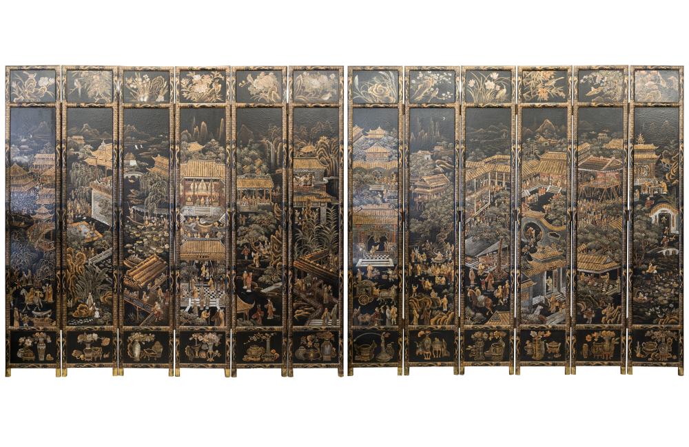 TWELVE-PANEL CHINESE LACQUERED